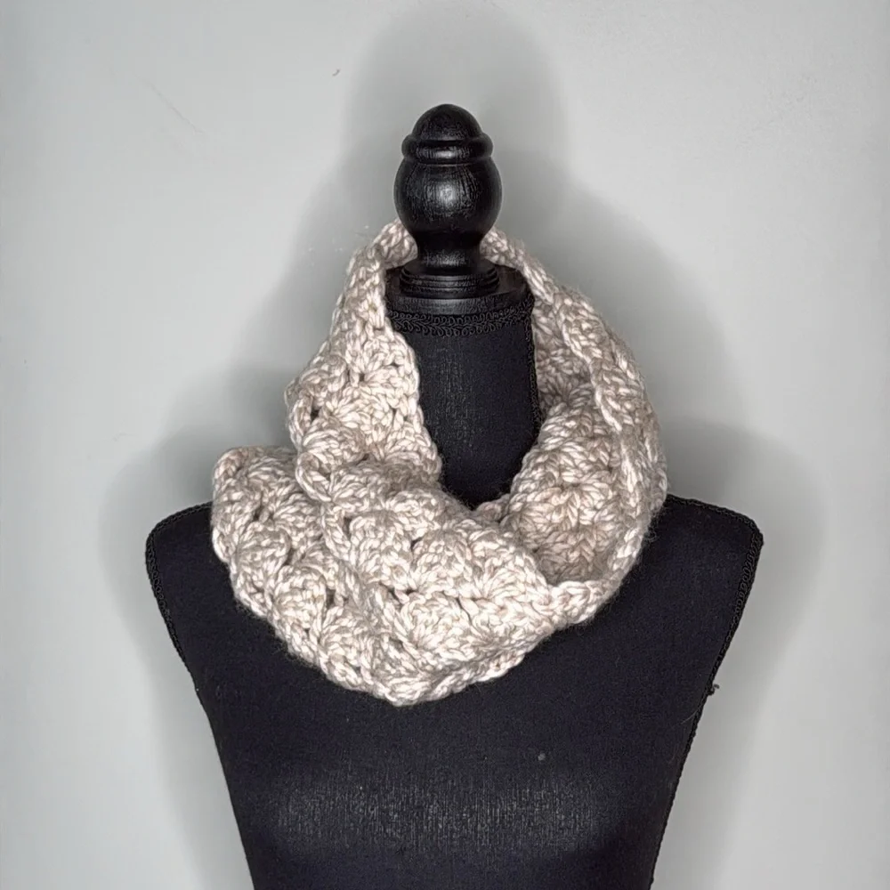 Hand Knit Cream Infinity Scarf